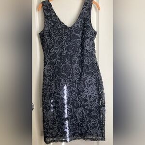 MARINA Black and Gray Floral Mini Dress